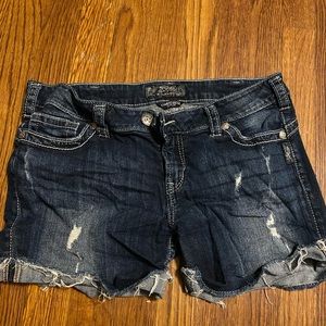 Silver distressed denim shortie shorts size 31 waist-EUC